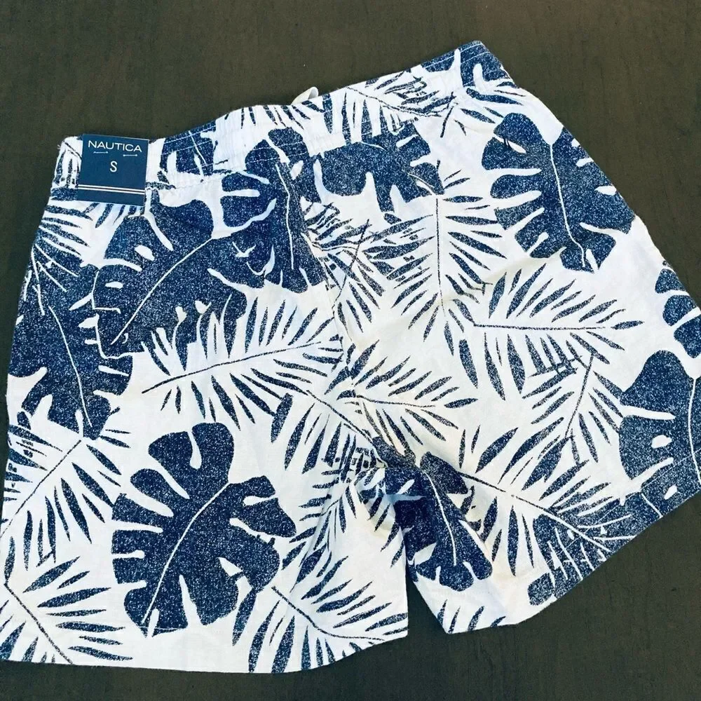 Nautica Blue Botanical Print Linen Blend Shorts S